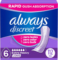 Always Discreet Adult Incontinence Pads for Women, Drier, 6 Drop Long Length, Extra Heavy Absorbency, Pads for Bladder Control Management, Bladder Leaks, & Postpartum Pads, 112ct