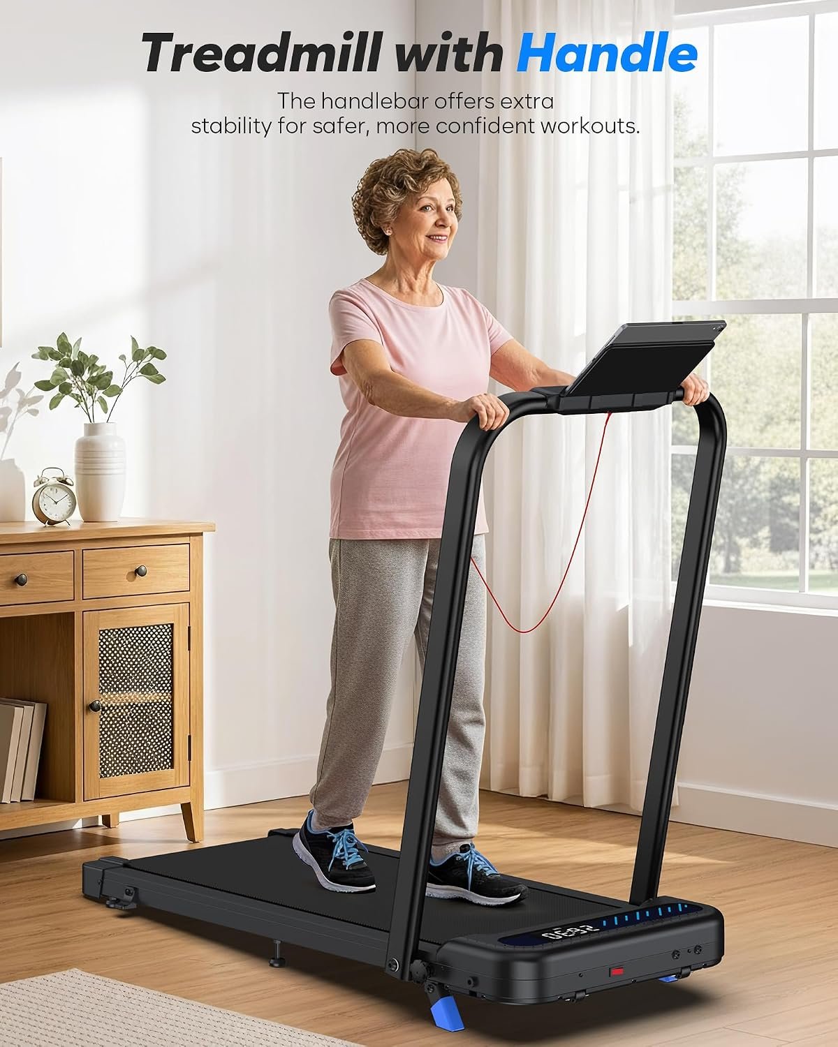 Cardirun Walking Pad with Incline and Stable Handle Bar, Foldable Treadmill