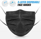 50 PCS Black Disposable Face Masks 3-Ply Filter Earloop Mouth Cover, Face Mask