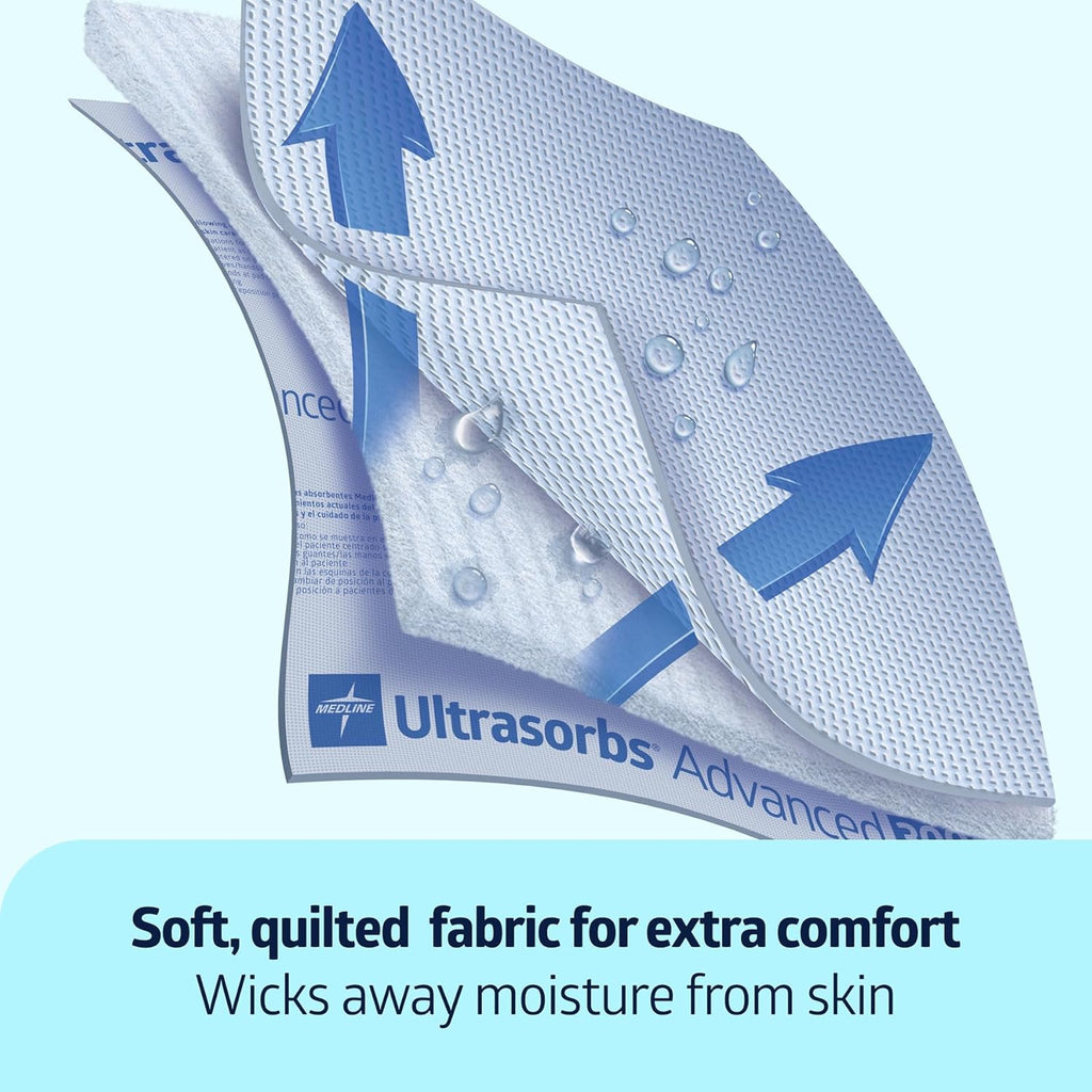 Medline Ultrasorbs Advanced Extra Strength Drypads, 30" x 36", 70 Count, Super Absorbent Disposable Pads, Incontinence Bed Pads, Chucks Bed Pads, Elderly, 350 lb Repositioning Capacity