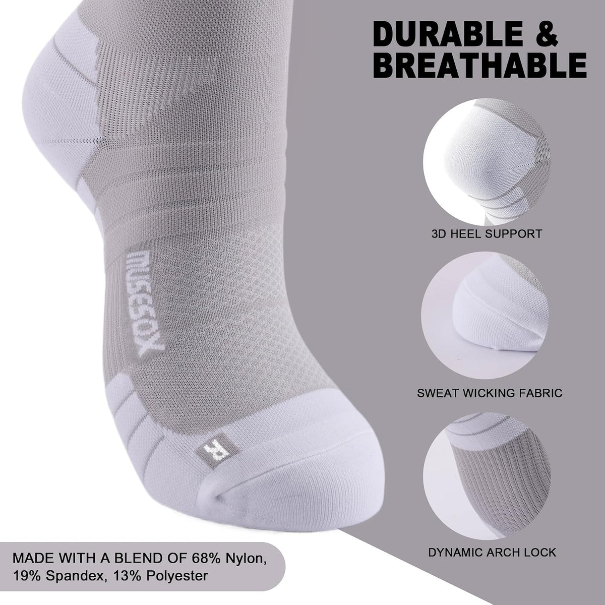 Compression Socks for Women and Men,Mild Support(3 Pairs) Unisex | Knee High,Graduated Compression,L/R Foot Labels,Breathable Fabric,Best for Flying/Nurses/Travel/Cycling/Pregnancy/Daily Wear