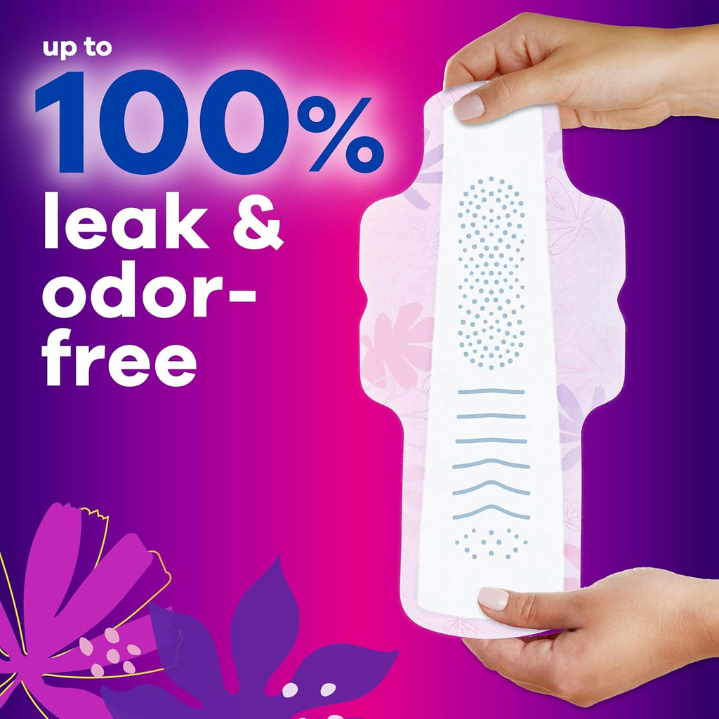 Always Radiant Feminine Pads for Women, Flexfoam Pads with Wings, Size 4, Overnight Absorbency, Lightly Scented, 60 Count (3 Packs of 20)