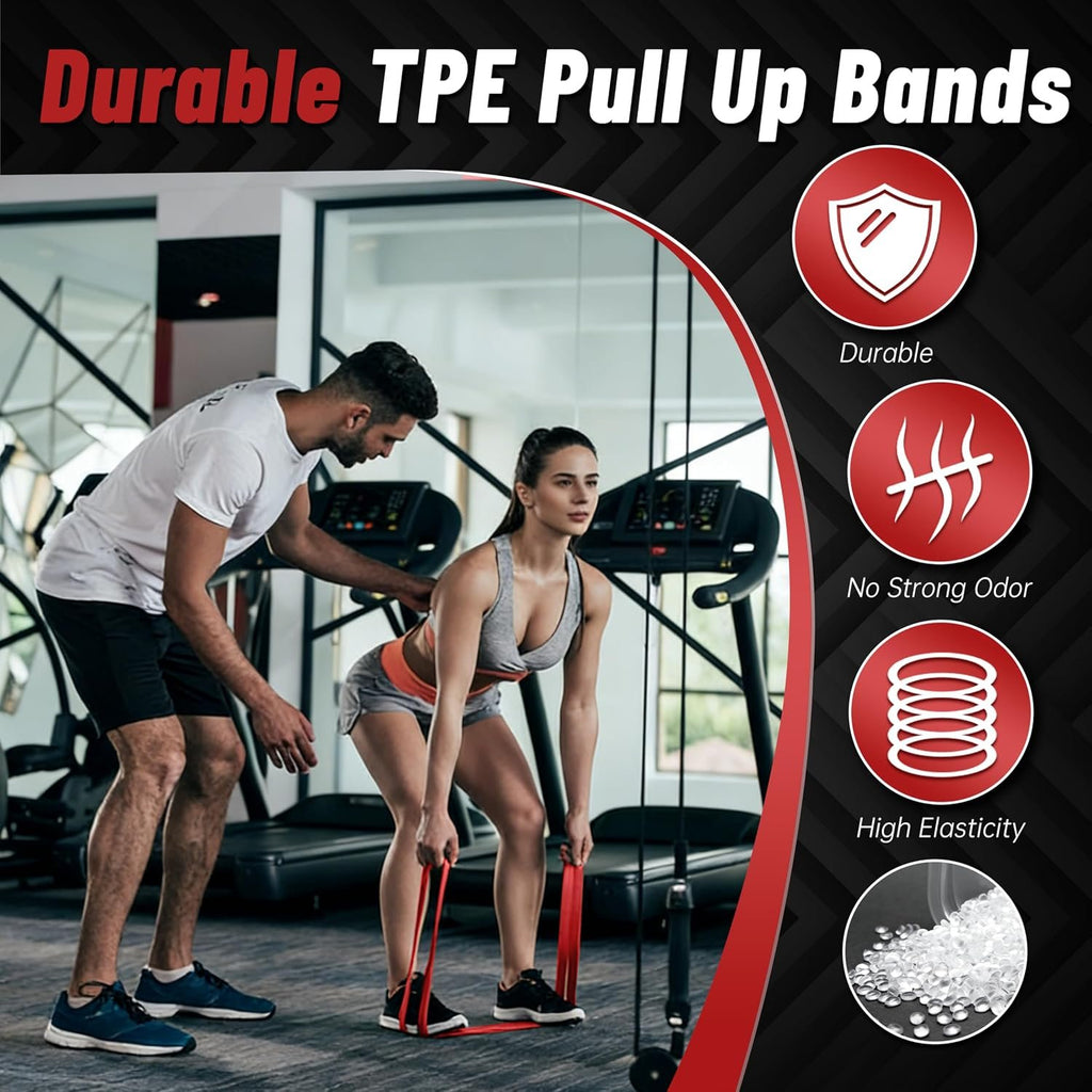 4-Level Resistance Bands for Working Out, Pull Up Assistance Bands | 5-85 LBS Resistance, Fitness, Full-Body Training, Physical Therapy & Stretch Workout, for Men, Women, Home, Outdoor, Gym Use
