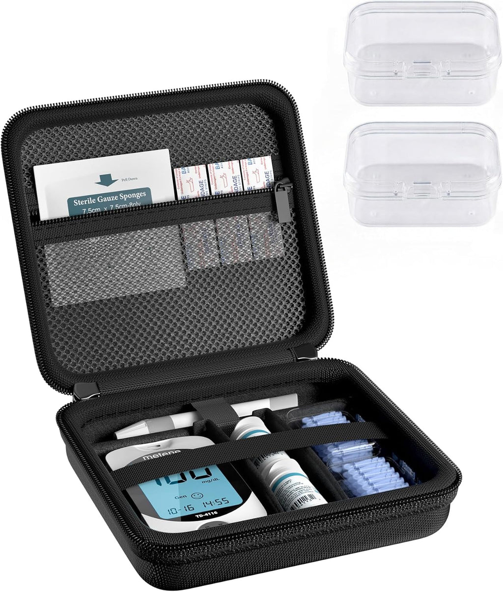ProCase Diabetes Travel Case, Blood Sugar Test Kit Organizer -Black | Protective Carrying Bag for Glucose Monitor, Test Strips, Lancets, Lancing Device & Alcohol Wipes with Small Boxes