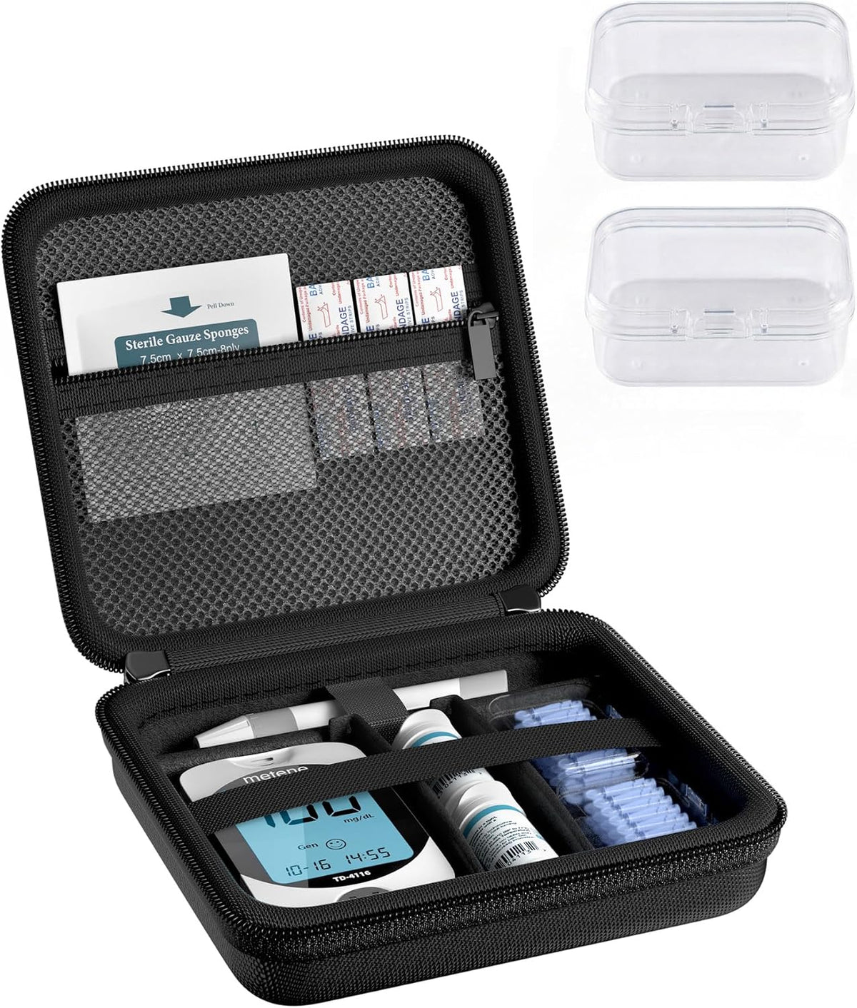 ProCase Diabetes Travel Case, Blood Sugar Test Kit Organizer -Black | Protective Carrying Bag for Glucose Monitor, Test Strips, Lancets, Lancing Device & Alcohol Wipes with Small Boxes
