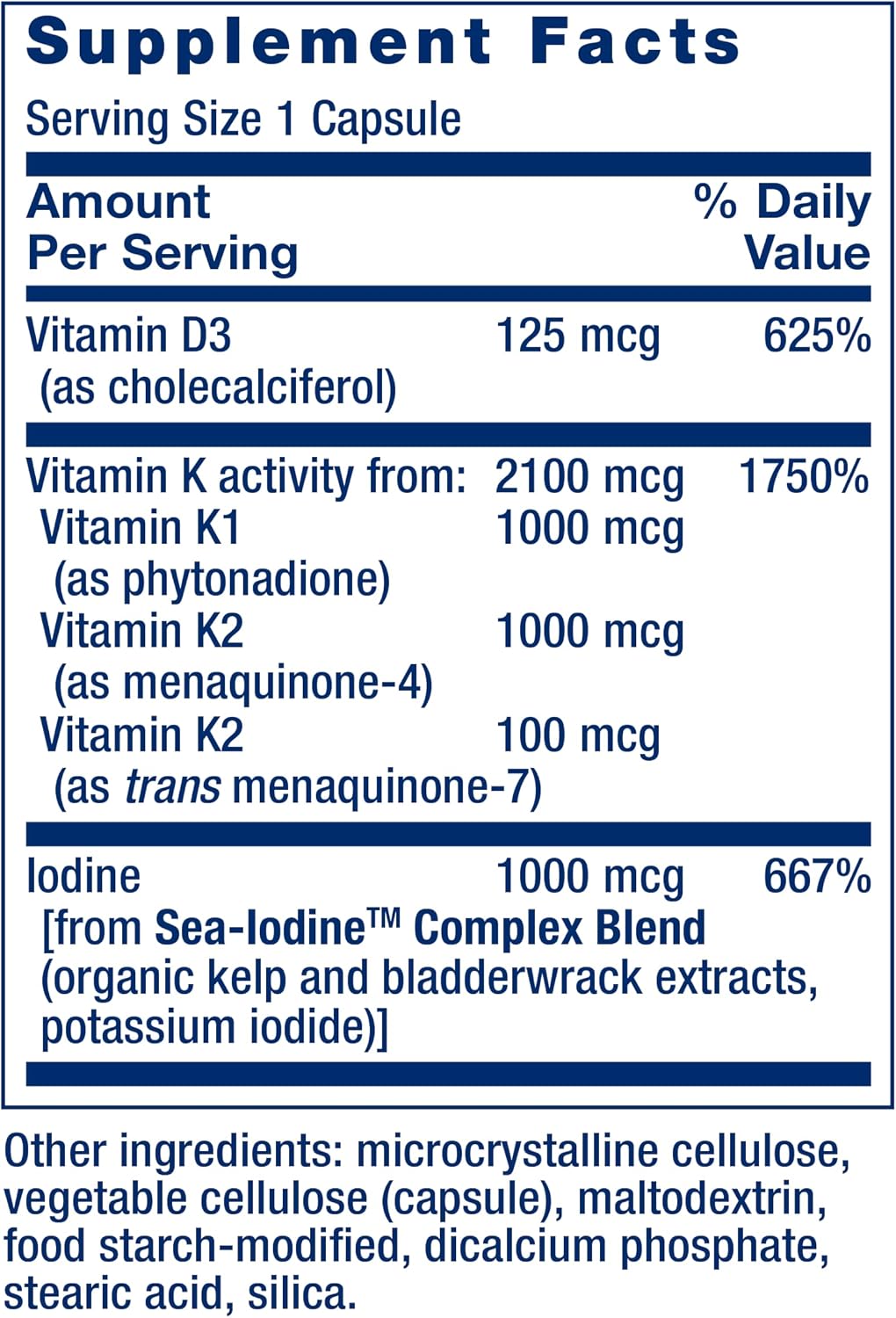 Life Extension Vitamins D and K with Sea-Iodine for Thyroid, 60 Capsules