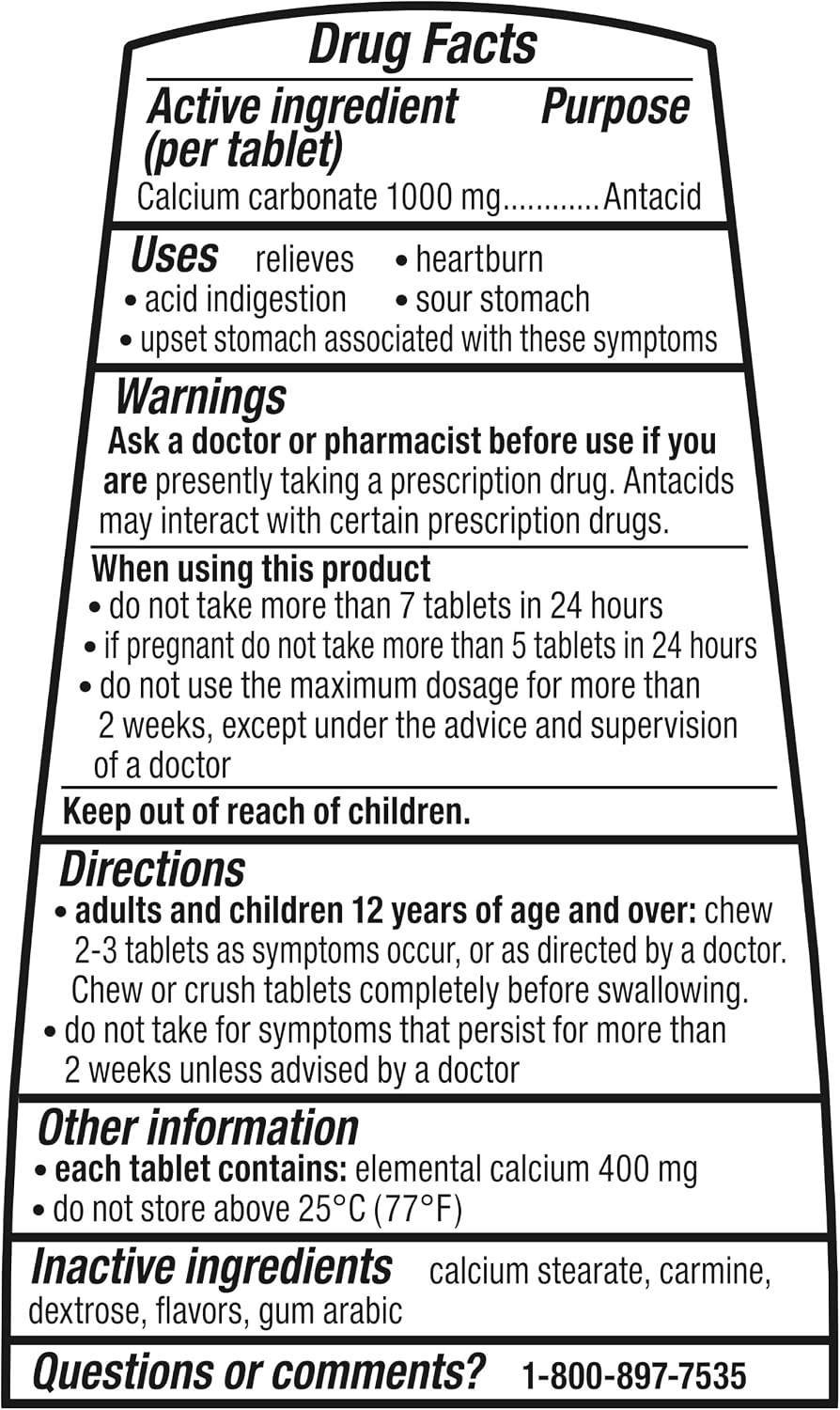 TUMS Naturals Antacid Chewable Tablets, Black Cherry & Watermelon 190 Count | Ultra Strength Formula, Neutralizes Acid Instantly for Indigestion and Upset Stomach, Multi-Symptom Relief, Gluten Free