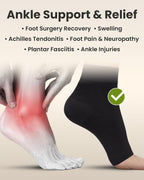 KEMFORD Ankle Compression Sleeve - 1-Pair, Plantar Fasciitis Braces - Open Toe Compression Socks for Swelling, Sprain, Neuropathy, Foot Arch Support for Men and Women - 20-30mmhg, L, Black
