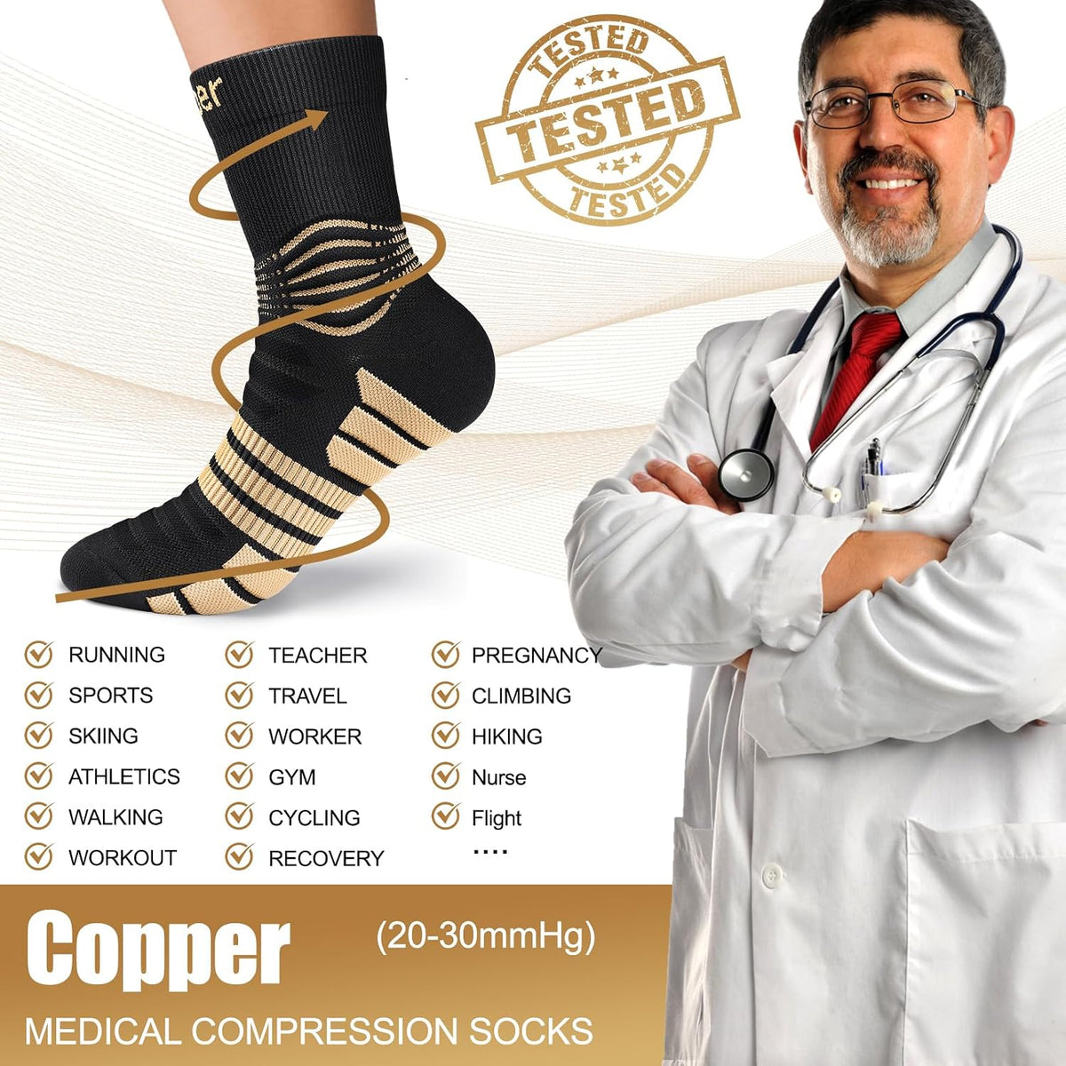 NEENCA Professional Compression Socks for Women Men Circulation, 20-30 mmHg | Copper Infused Fiber, Medical Ankle Socks for Pain Relief, Swelling, Neuropathy, Nurse, Travel, Pregnancy, Flight, Daily Wear