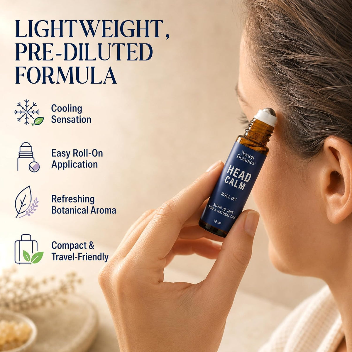 Head Calm Essential Oil Roll-On 10 ml for Migraine & Headache Relief | Soothing Essential Oil Roller Ball Blended with Pure & Natural Essential Oils - Nexon Botanics