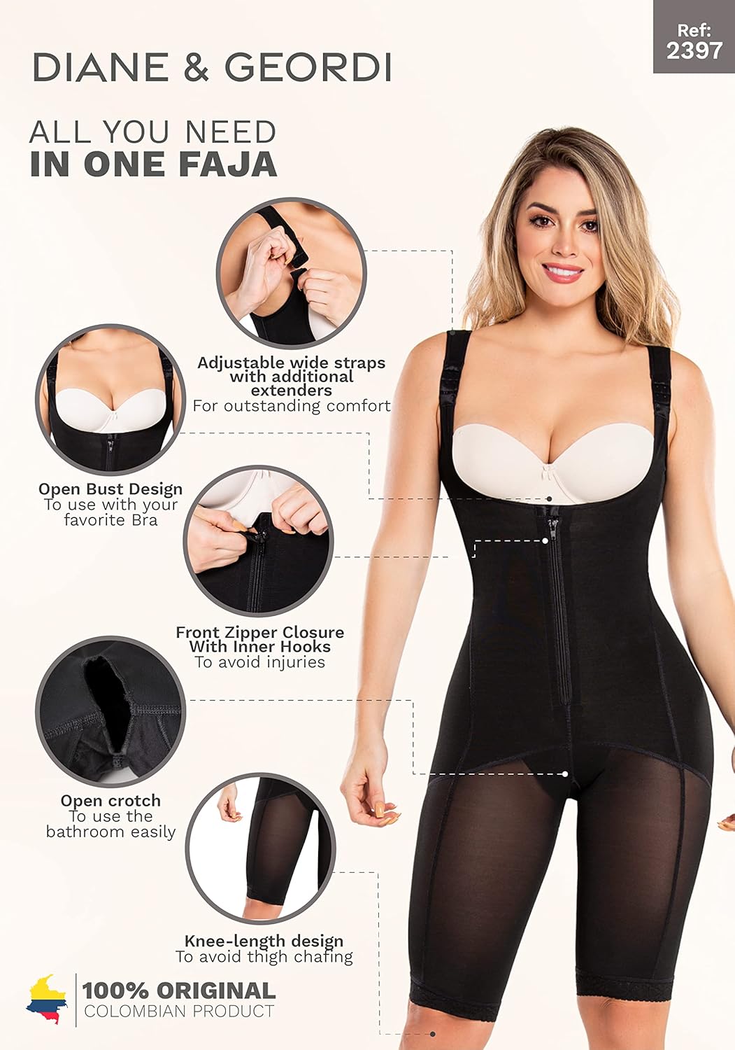 DIANE & GEORDI 2396 Lipo Fajas Stage 2 BBL Colombianas Pospartum Tummy Control Body Shapers Shapewear for Women Girdle