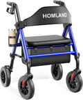 HOMLAND Foldable Rollator Walkers for Seniors with Seat, 17 lb Lightweight | 8" All-Terrain Rubber Wheels, Reinforced Aluminum Frame, Cup Holder, 16'' Enlarged Seat, Height Adjustable, Easy Assembly