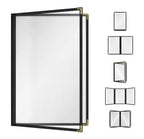 Goodsmart Restaurant Menu Covers – 25 Pack Black 4-View 8.5" x 14", Side-Loading Vinyl & Plastic Menu Holders, Clear Menu Sleeves, Leather-Style Café Covers with Gold Corners