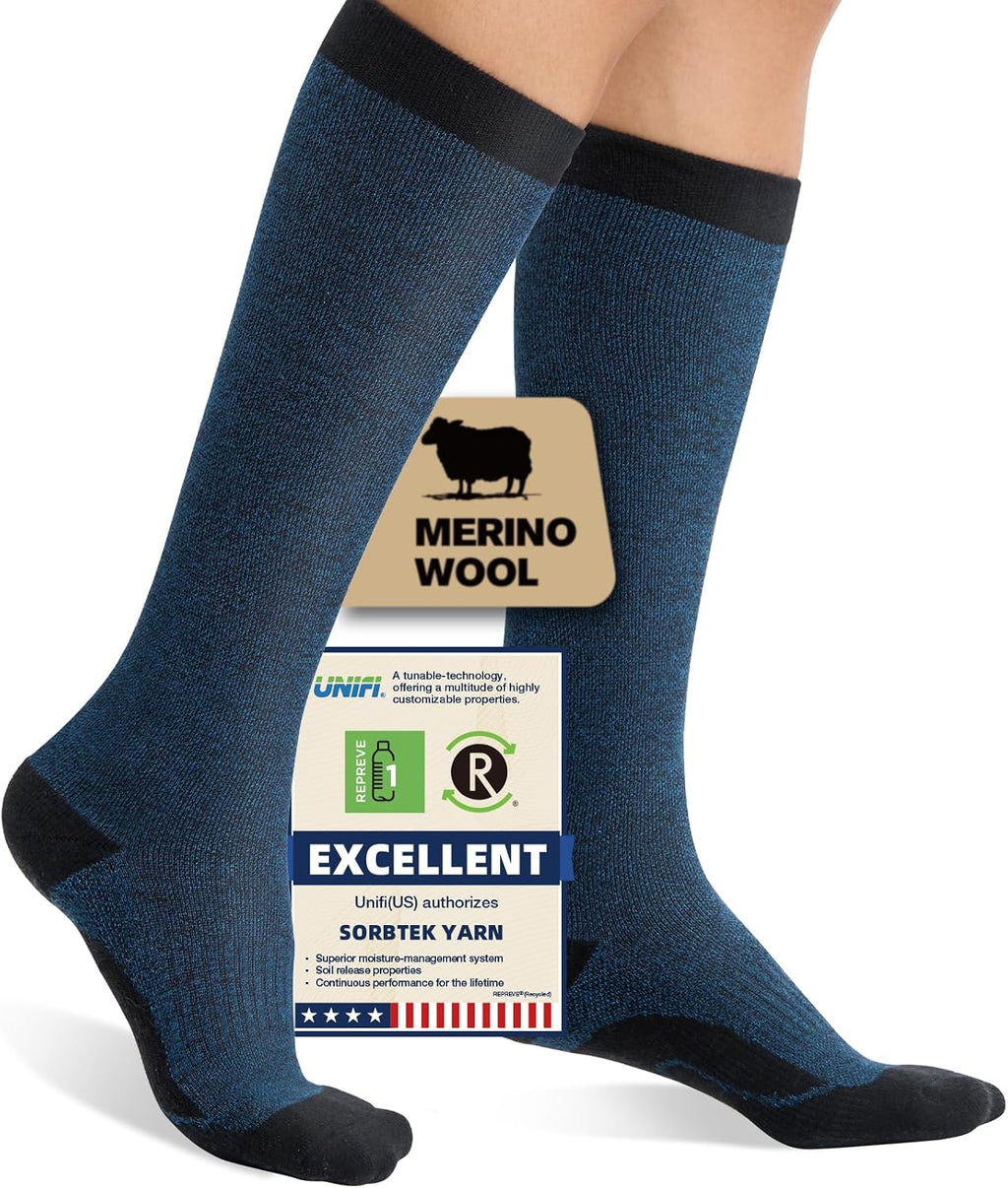 Merino Wool Compression Socks for Women Men 15-20 mmHg for flying | Soft & Breathable for Travel, Running