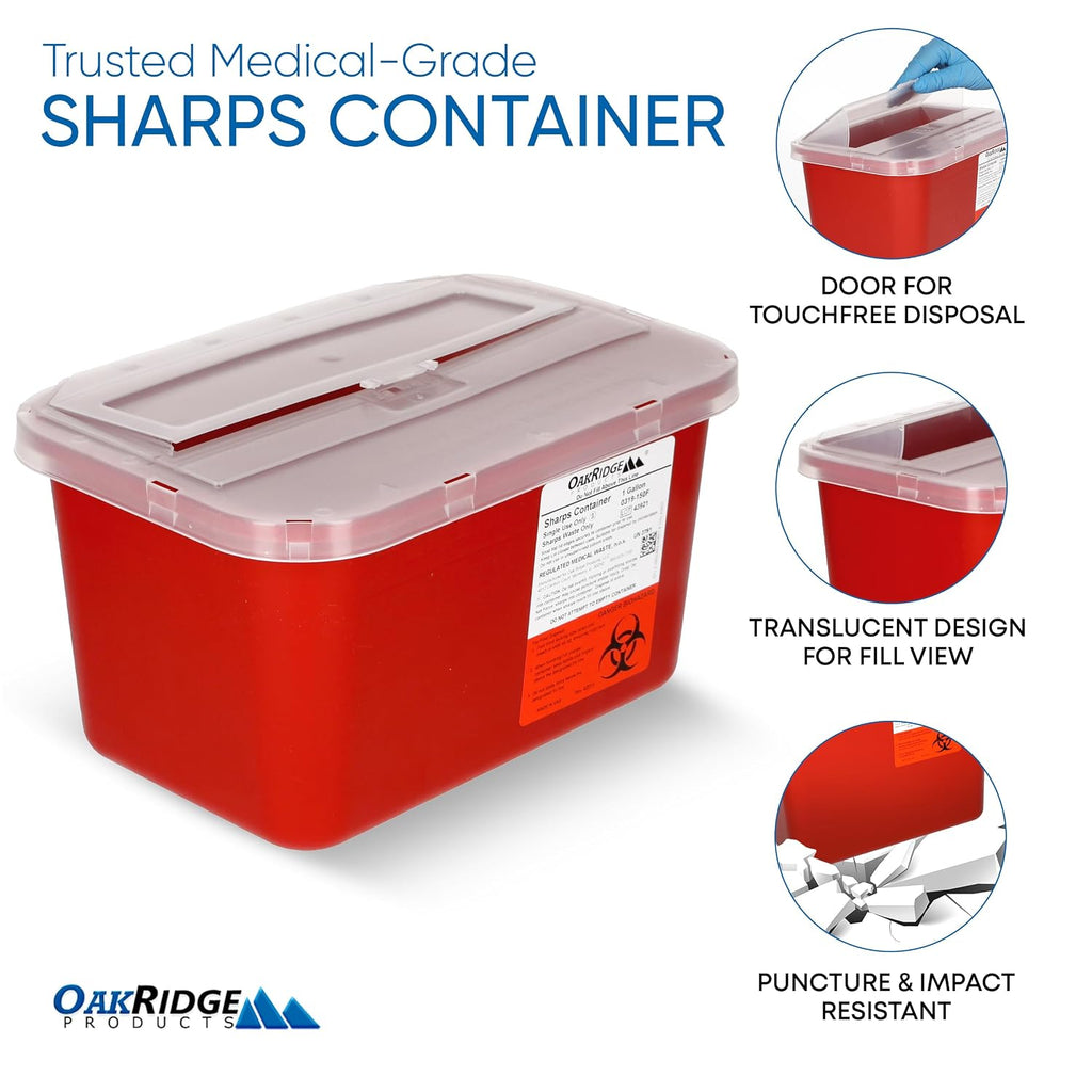 Large Sharps Container for Home Use and Professional 1 Gallon (2-Pack), Biohazard Needle and Syringe Disposal, Pop Up Lid, CDC Certified