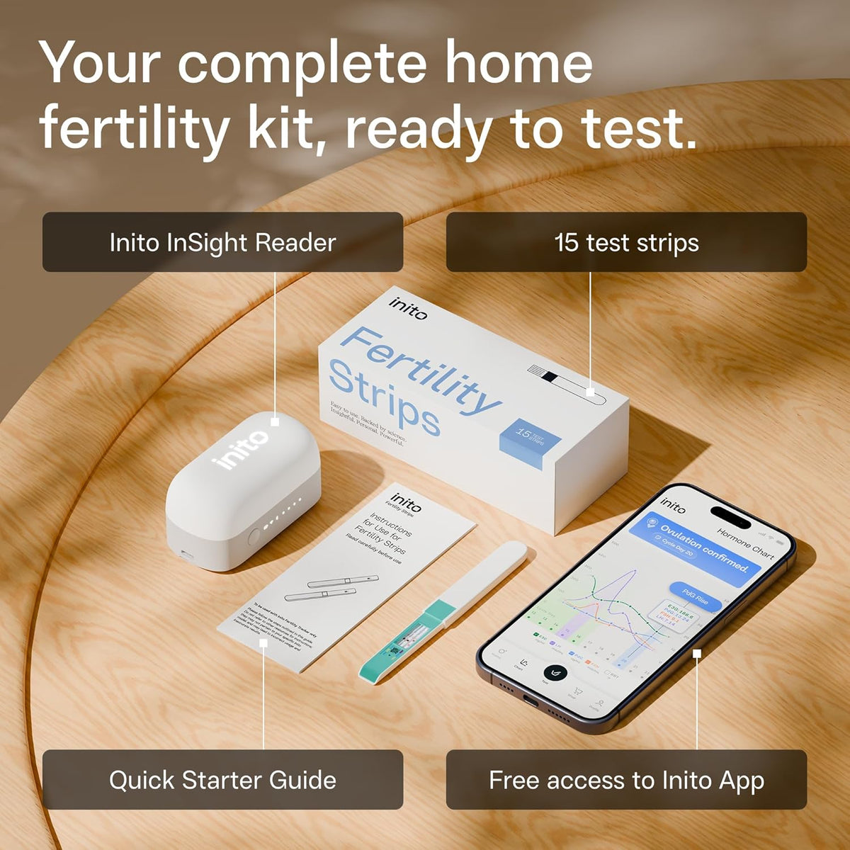 Inito Fertility Monitor & Hormone Tracker for Women | Track and Confirm Ovulation | Measures Estrogen, LH, PdG, FSH |Includes 15 Strips + Free app (Compatible with All iPhones)