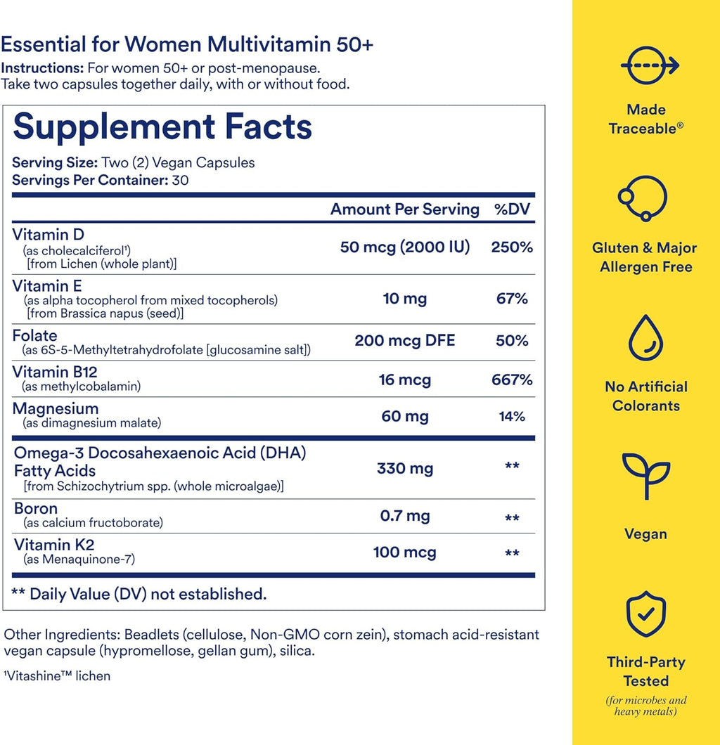 Ritual Women's 50+ Multivitamin - 60 Capsules - 30 Servings | Key Essential Vitamins and Minerals to Support Menopause, Energy, Heart, Bone, Brain Health* - Folate, DHA - Vegan - Mint