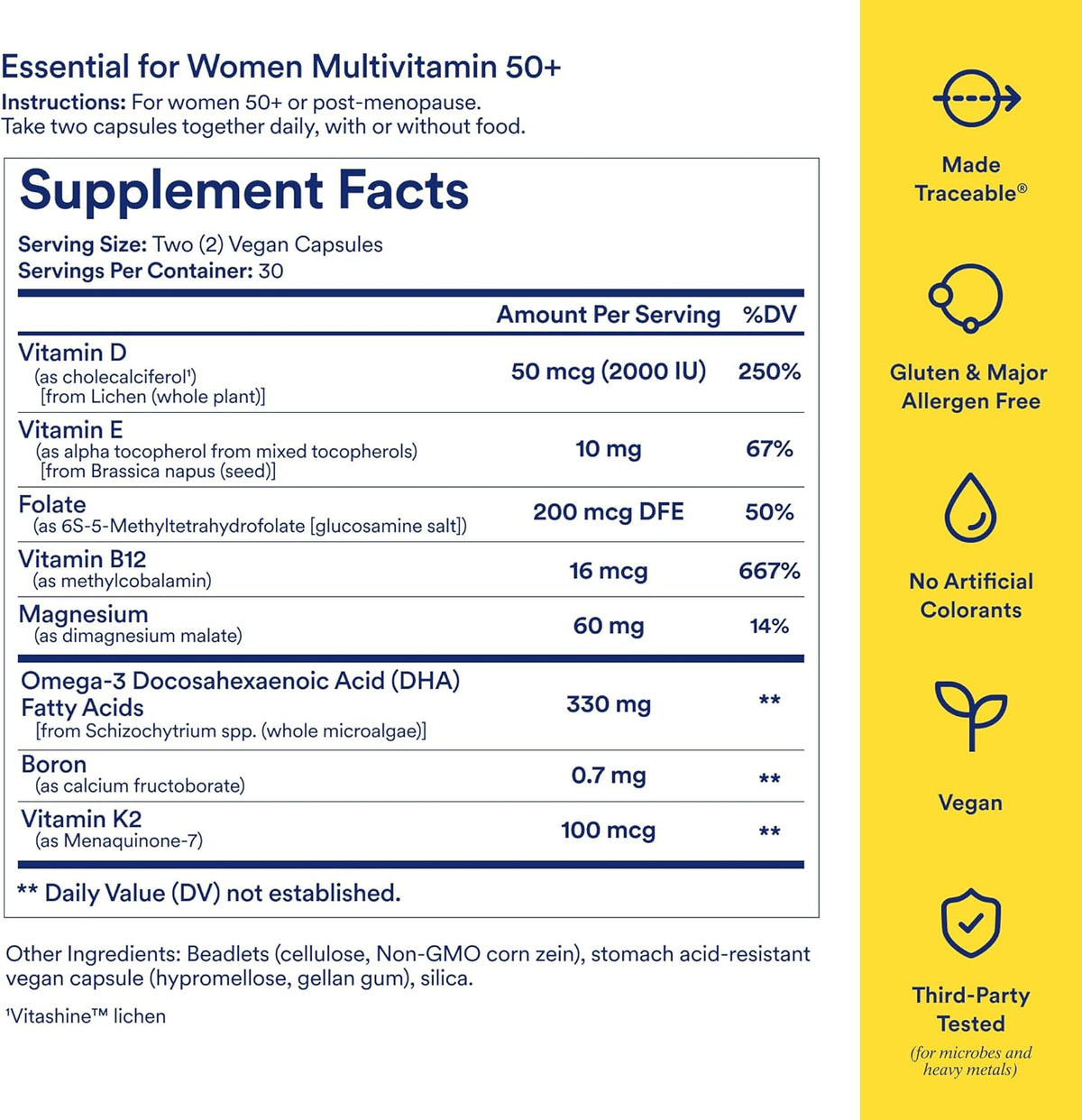 Ritual Women's 50+ Multivitamin - 60 Capsules - 30 Servings | Key Essential Vitamins and Minerals to Support Menopause, Energy, Heart, Bone, Brain Health* - Folate, DHA - Vegan - Mint