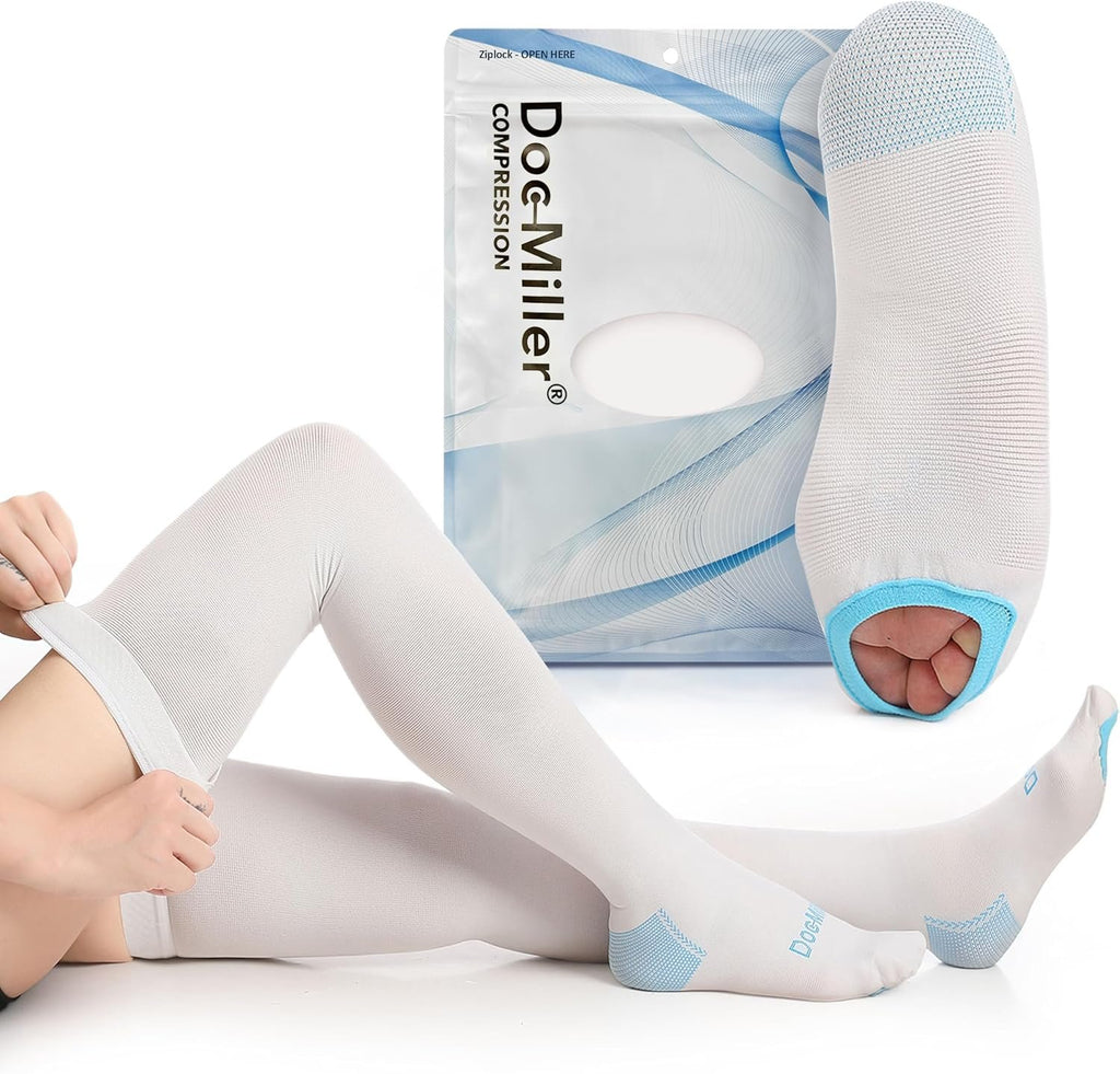 Doc Miller TED Hose Thigh High Anti Embolism Stockings for Women & Men, Hospital Style Surgical Stockings, Plus Size Compression Socks, Support Hose with Inspection Hole