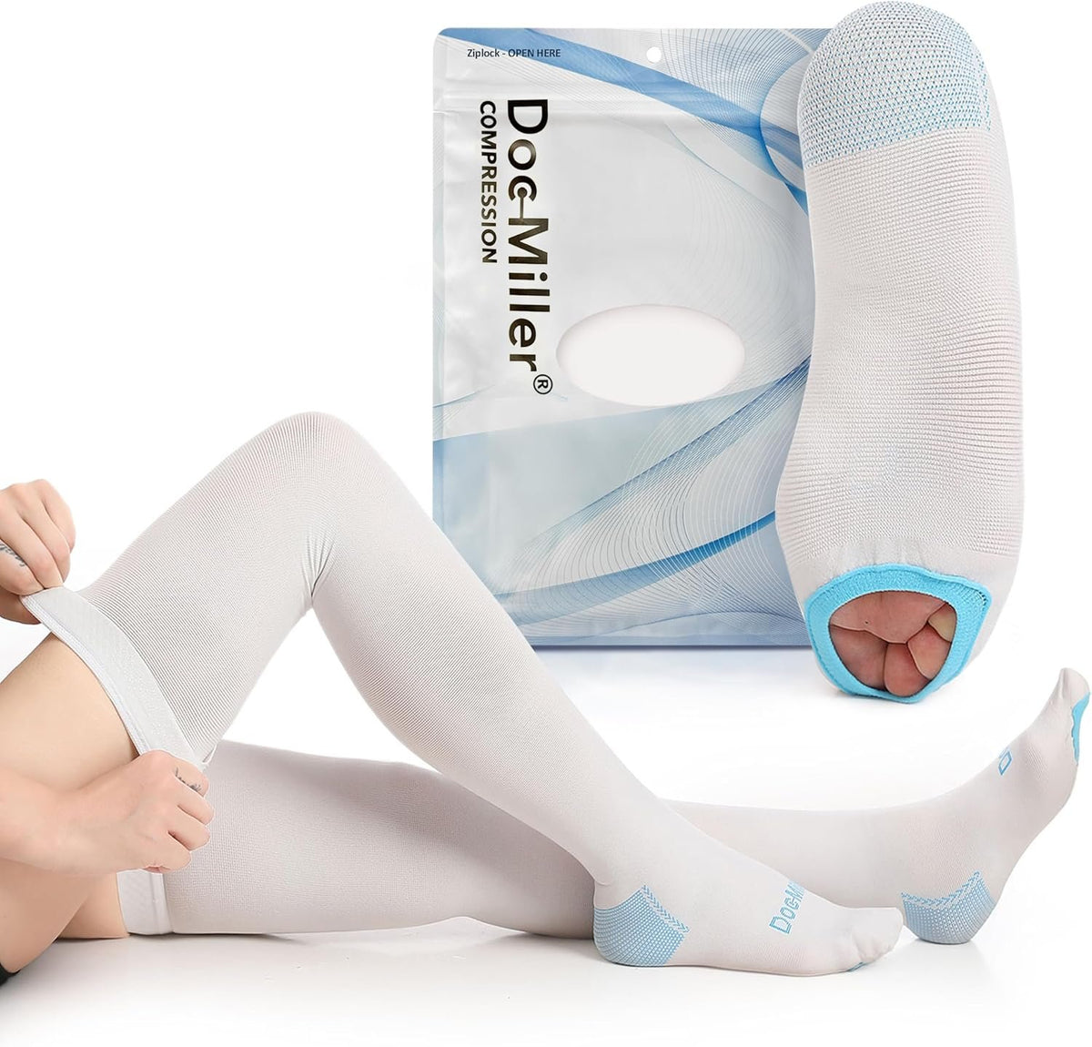 Doc Miller TED Hose Thigh High Anti Embolism Stockings for Women & Men, Hospital Style Surgical Stockings, Plus Size Compression Socks, Support Hose with Inspection Hole
