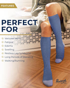 Pembrook® Bamboo Viscose Light Compression Socks - 3 Pairs | 8-15 mmhg Compression Socks | Knee High Comfort Support Socks