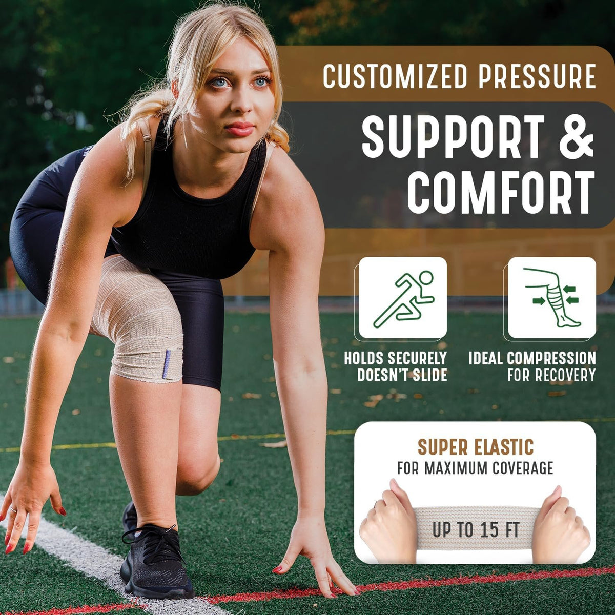 Premium Elastic Bandage Wrap (2” Wide, 2 Pack) - Nexskin Latex Free Athletic/Medical Compression Bandages Hook & Loop Fasteners at Both Ends - Lifetime Washable & Reusable Bandages