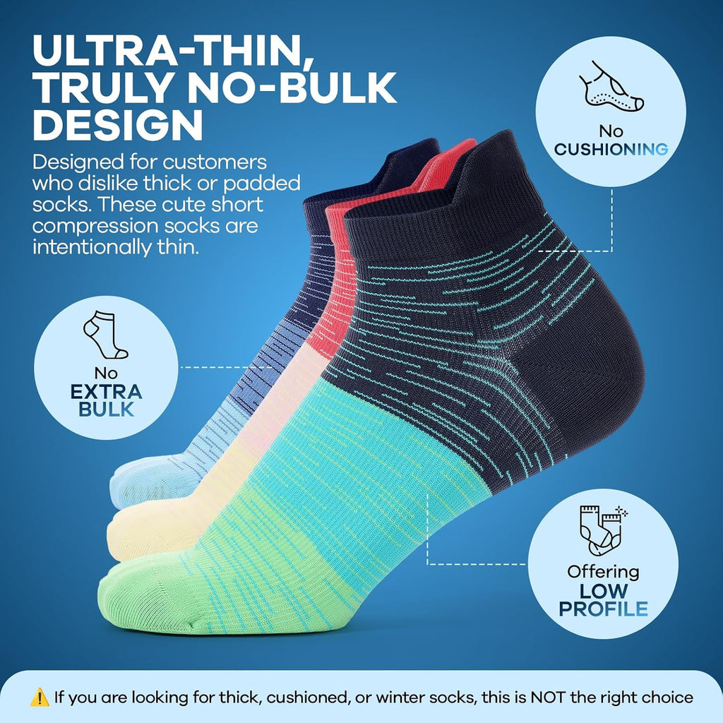 Ankle Compression Socks for Men and Women, 6 Pairs Low Cut Running Athletic Socks for Flying Travel Nurses Pregnancy