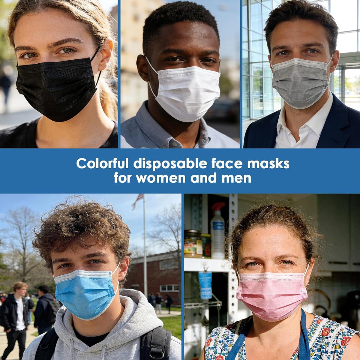 NNPCBT 5 Color Disposable Face Masks 125 Pcs for Outdoor,Home,Office,School