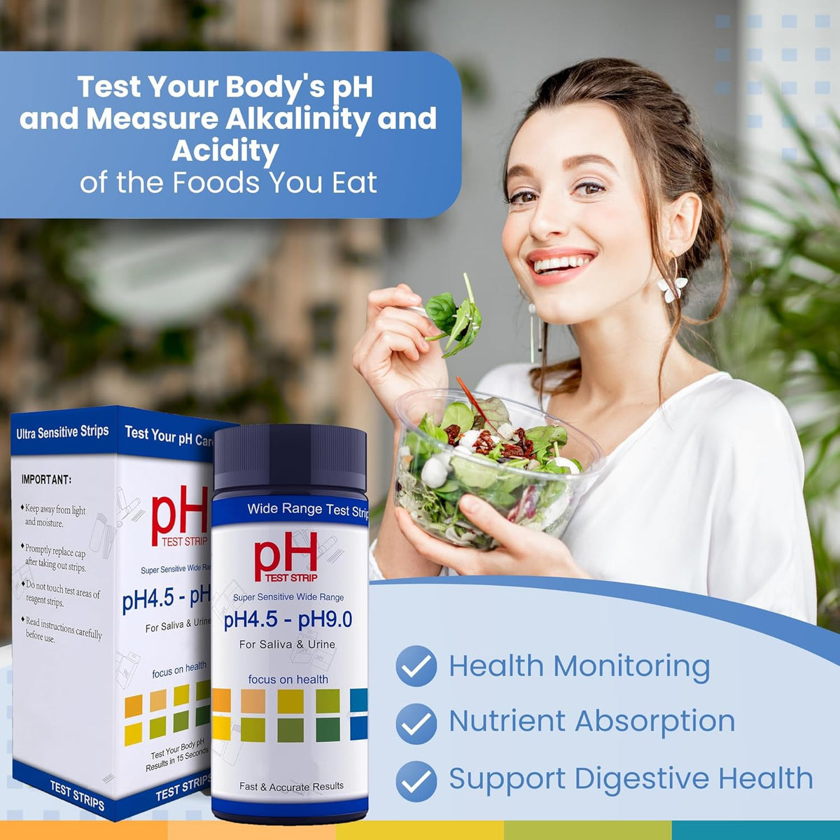 pH Test Strips for Testing Alkaline and Acid Levels, Track & Monitor Your pH Level Using Saliva and Urine at Home, Get Highly Accurate Results in Seconds, 4.5-9.0 Range
