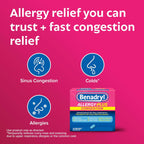 Benadryl Allergy Plus Congestion Ultratabs, 24 ct | Diphenhydramine HCl Antihistamine and Phenylephrine HCl Nasal Decongestant, Allergy & Sinus Congestion Relief Tablets