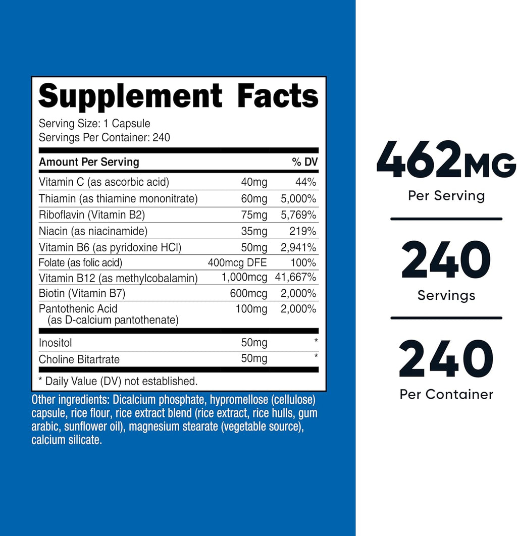 Nutricost Vitamin B Complex 462mg, 240 Capsules, with Vitamin C | Energy Complex
