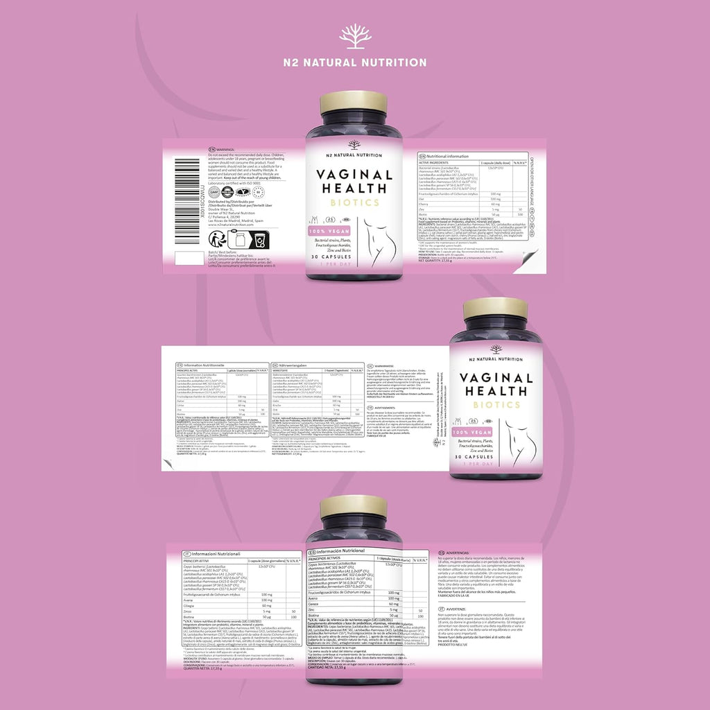 Probiotics Woman Flora Intima. 6 Different Strains. Fights and Prevents Vaginal and Urinary Infections. Improves the Mucosa and Strengthens the Vaginal Flora 30 Capsules. CE. N2 Natural Nutrition