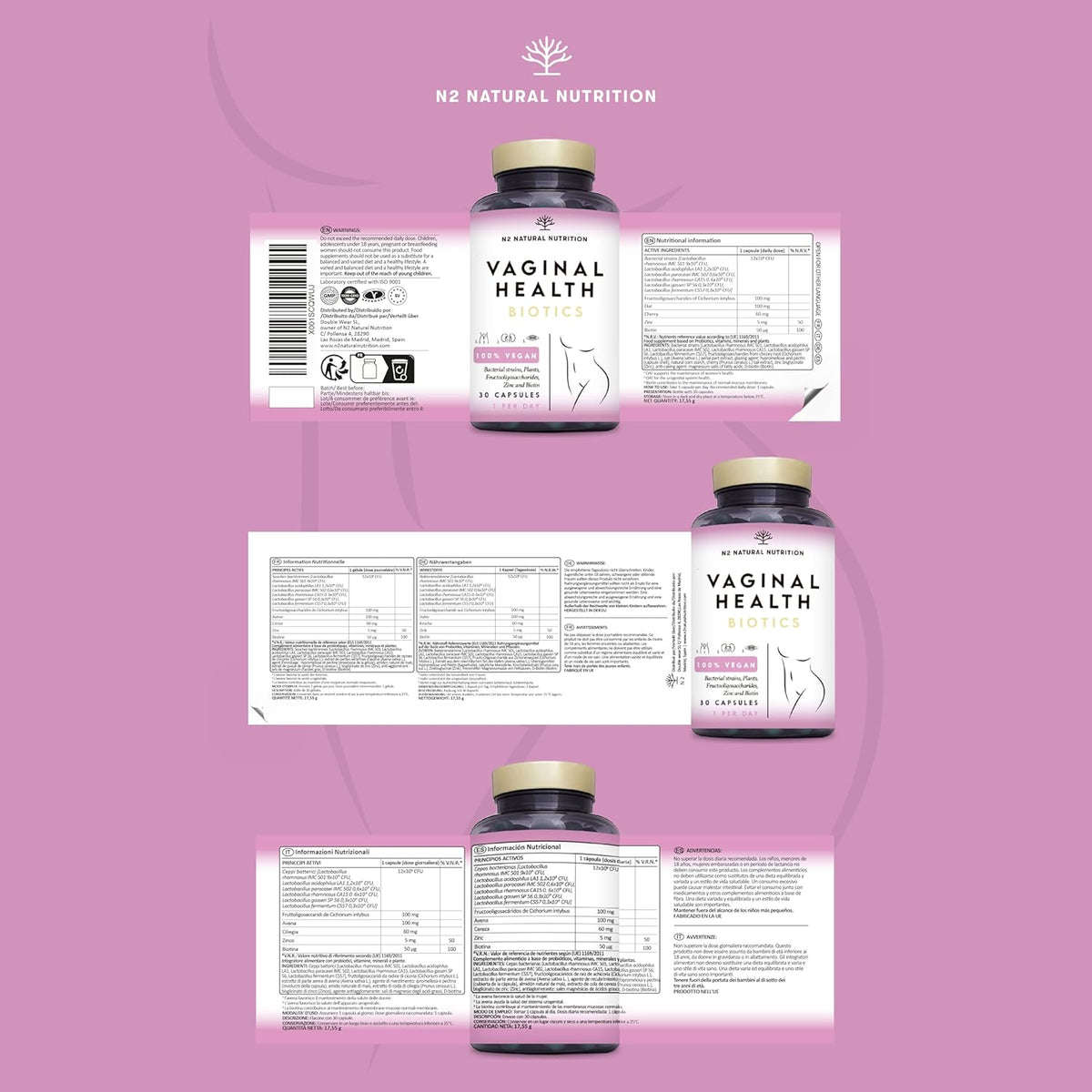 Probiotics Woman Flora Intima. 6 Different Strains. Fights and Prevents Vaginal and Urinary Infections. Improves the Mucosa and Strengthens the Vaginal Flora 30 Capsules. CE. N2 Natural Nutrition