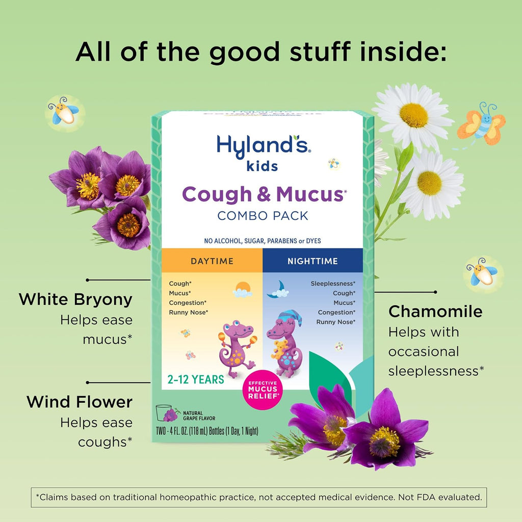 Hyland's Kids Cough Syrup & Mucus Relief 2-Pack (Day + Night) Grape 8 fl oz