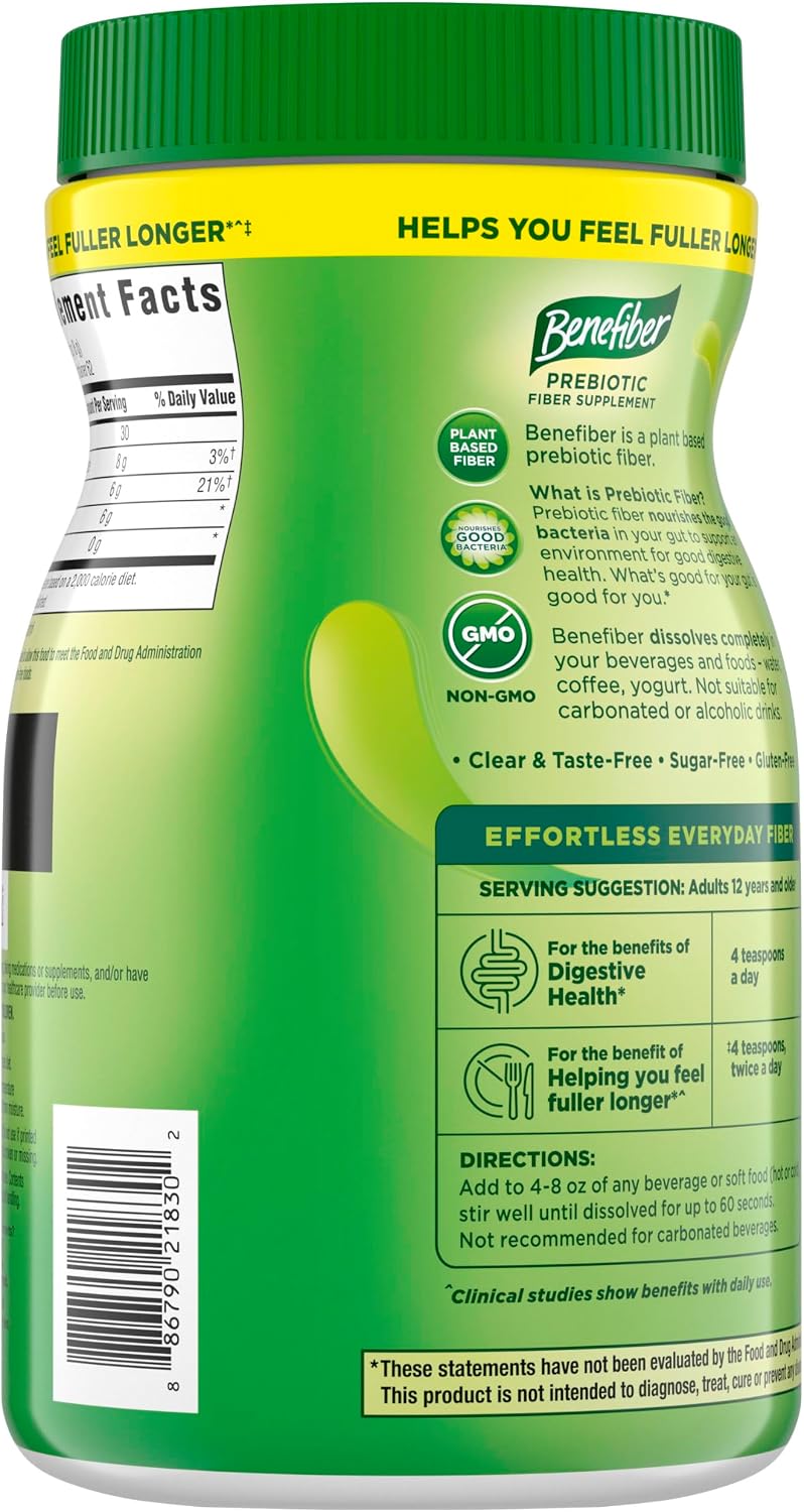 Benefiber Prebiotic Fiber Supplement Powder, Unflavored, 250 Teaspoons