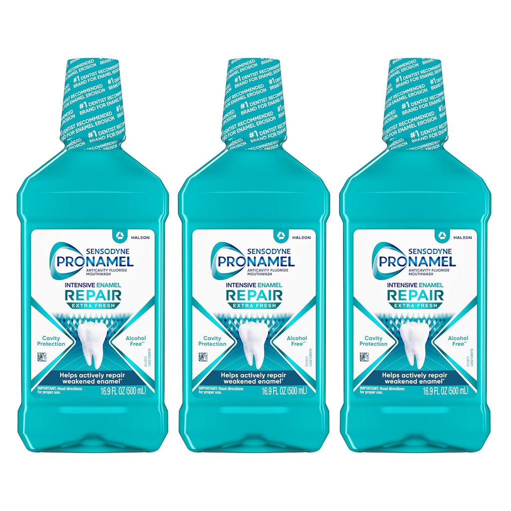 Sensodyne Pronamel Intensive Enamel Repair Mouthwash, 16.9 fl oz (3 Pack) | Alcohol-Free, Extra Fresh, To Help Actively Repair Enamel and Protect Against Cavities, SLS Free