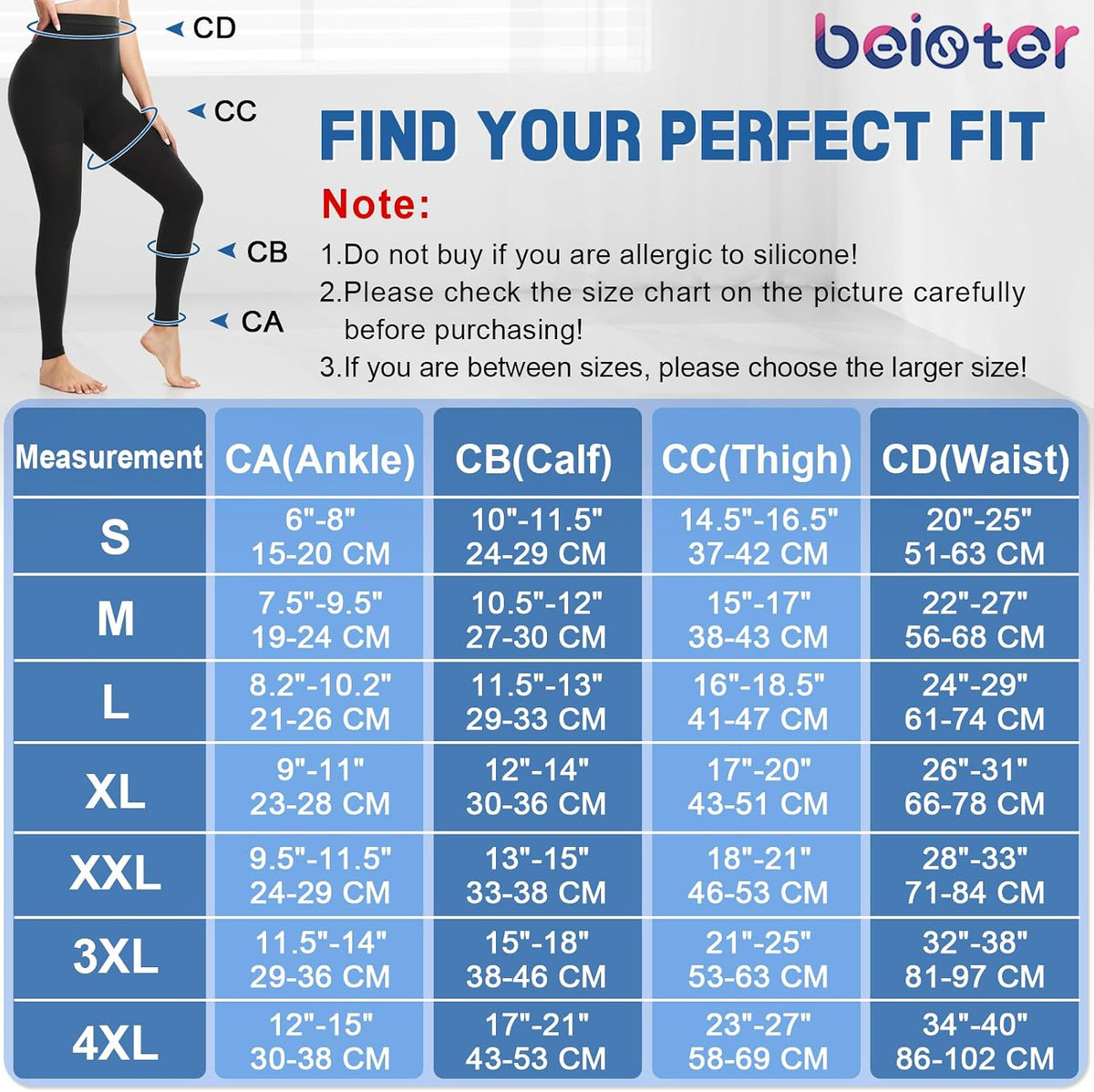 beister Compression Leggings, 15-20 mmHg Footless Waist-High Tights | Gentle graduated support; opaque coverage; lipedema, varicose veins, edema, circulation and daily recovery routines