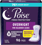 Poise Overnight Incontinence & Postpartum Pads for Bladder Leaks, 8 Drop Extra Coverage, 96 Count, Packaging May Vary