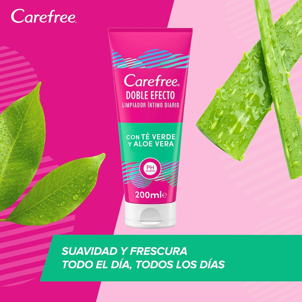 Carefree Daily Intimate Cleanser, Green Tea and Aloe Vera, 200 ml