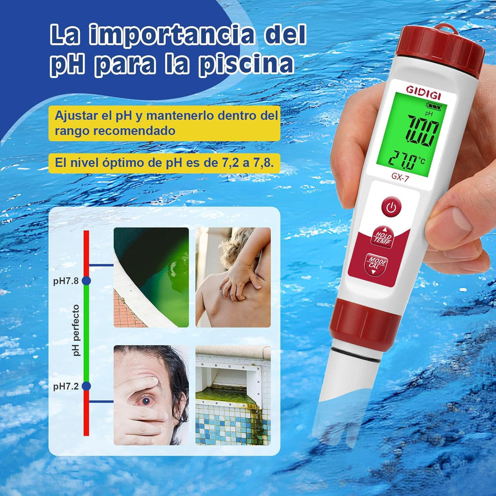 Digital Chlorine and pH Meter, 7 in 1 Pool pH and Chlorine Tester, ORP Meter Chlorine Salt EC PPM, Salt and Chlorine Test for Swimming Pools, Hydroponics, Drinking Water and Salt Water Fish Tank