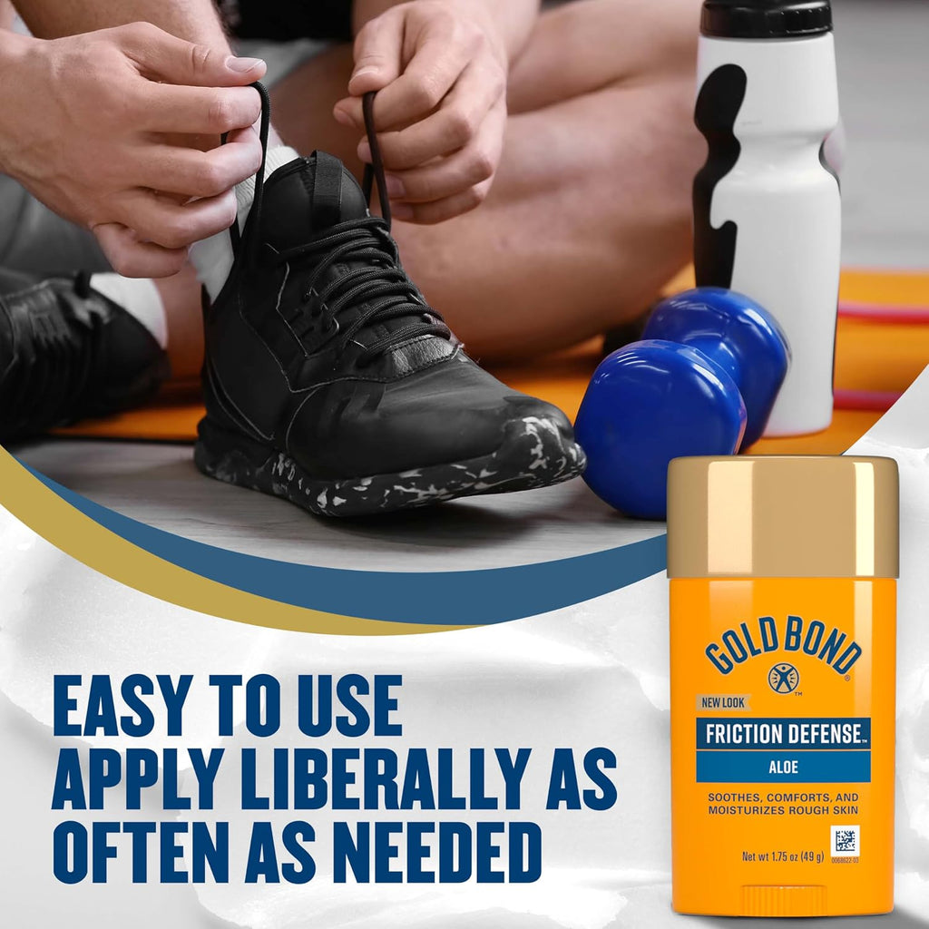 Gold Bond Friction Defense Stick, Anti Chafing Stick with Aloe, 1.75 oz. | Anti-chafing stick to soothe, comfort & moisturize chafed skin, arm, chest, bra lines, thigh, skin rolls
