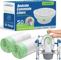 Charmount Bedside Commode Liners, Disposable Commode Bags with Drawstring, Leakproof Universal Fit Portable Toilet Chair Bucket & Bedpan Liners for Home & Camping Use-50 Pack