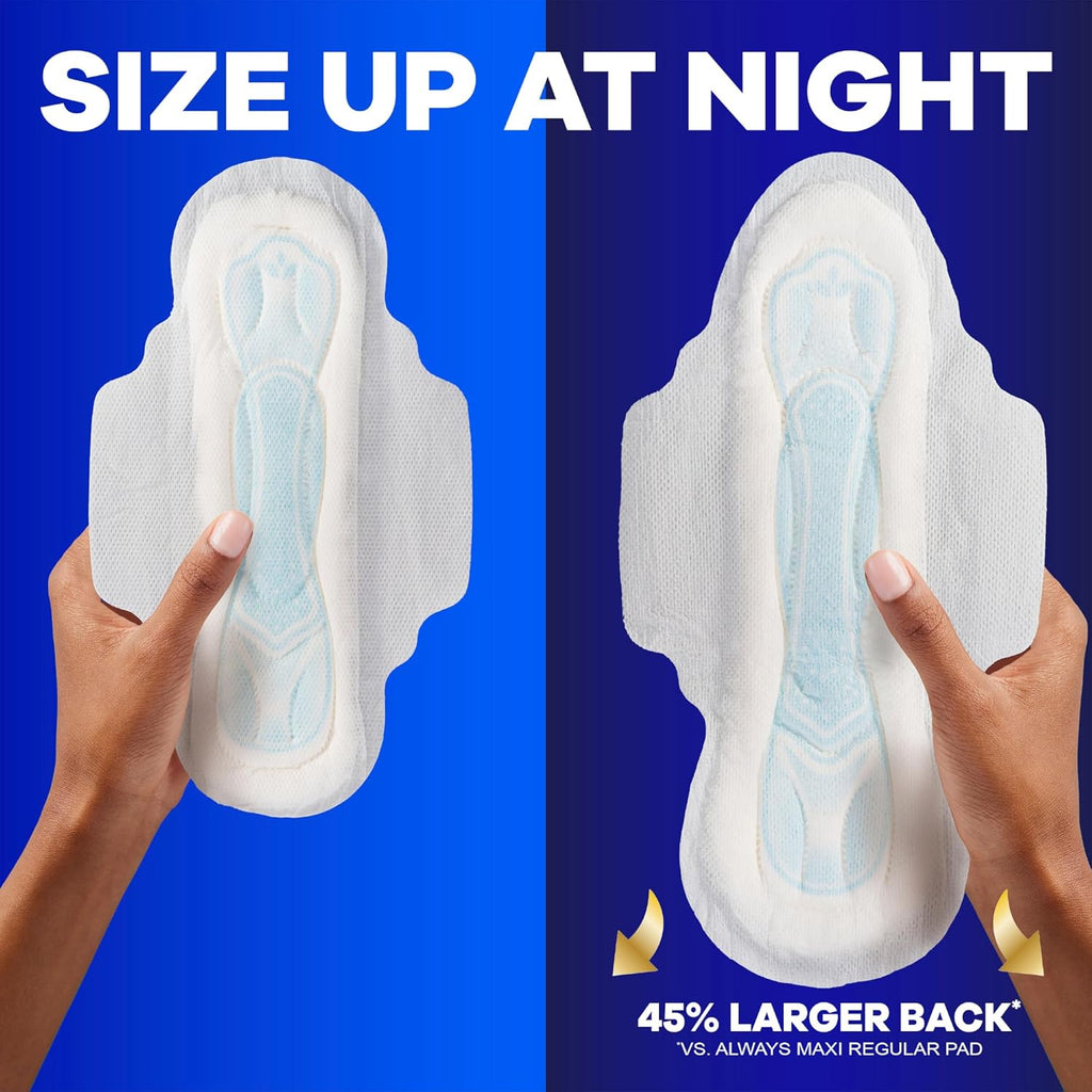 Always Maxi Overnight Pads with Wings for Women, Size 4, Overnight Absorbency, Unscented, 33 Count