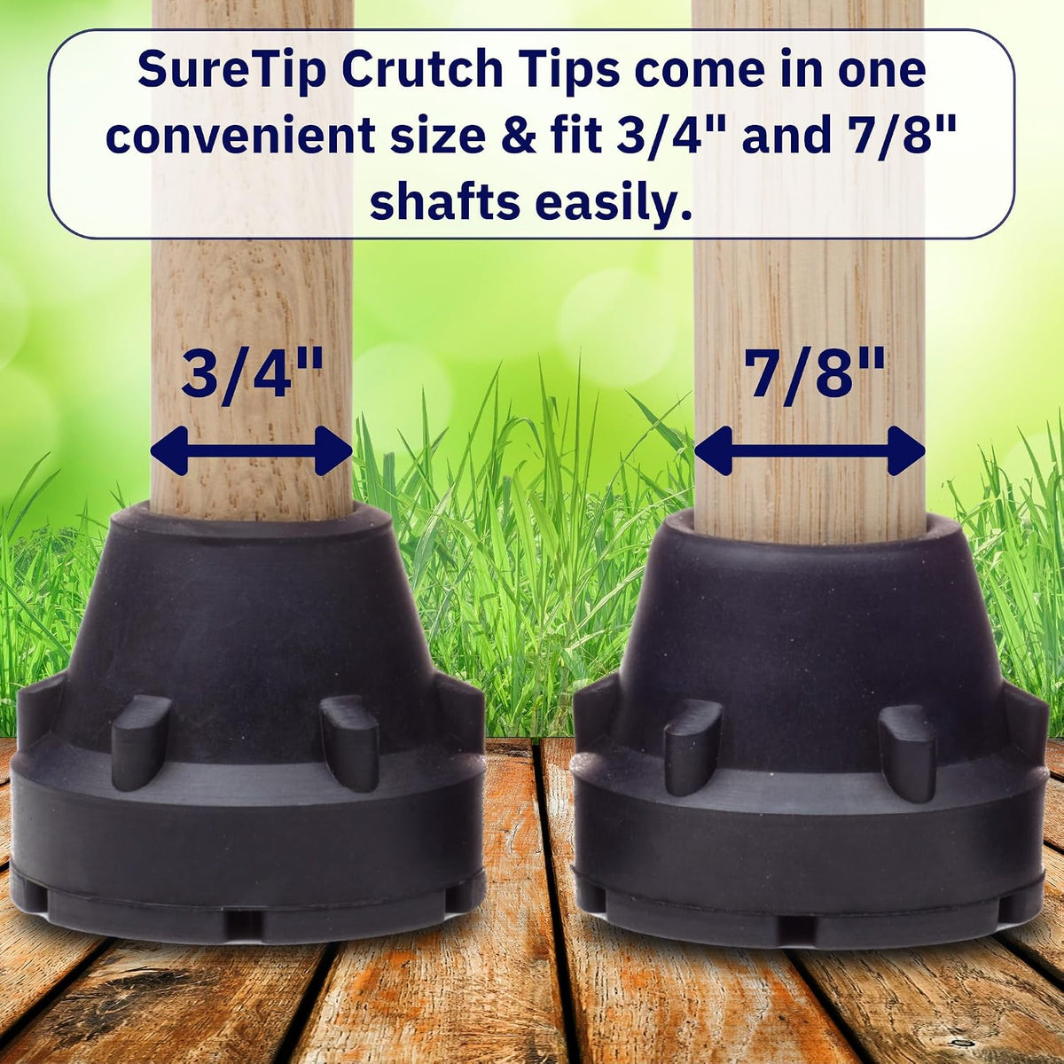 Black Crutch Tips & Cane Tip (Pair of 2) – 1 Size Fits All 3/4" 7/8” Inch - Extreme Grip Heavy Duty Universal Sizing Crutches Shafts Longest Lasting High Performance Rubber Non-Slip