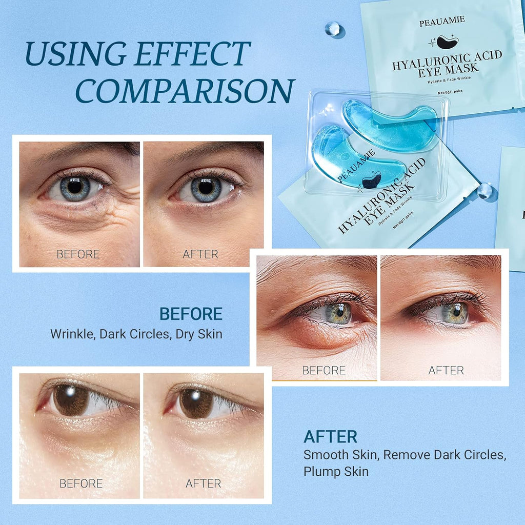 PEAUAMIE Under Eye Patchs Hyaluronic Acid Eye Mask for Dark Circles and Puffiness Wrinkle Eye Bags 30 Pairs