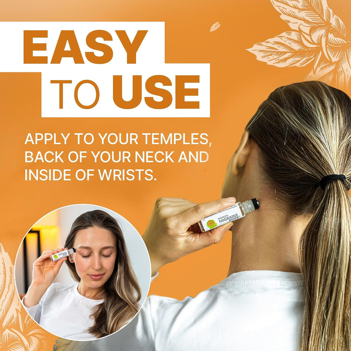 Migrastil Migraine Stick Roll On, Peppermint Oil, Essential Oil Roller USA | With spearmint & lavender, fractionated coconut oil base | Temples, forehead, neck | 10ml glass bottle | TSA-ready, vegan