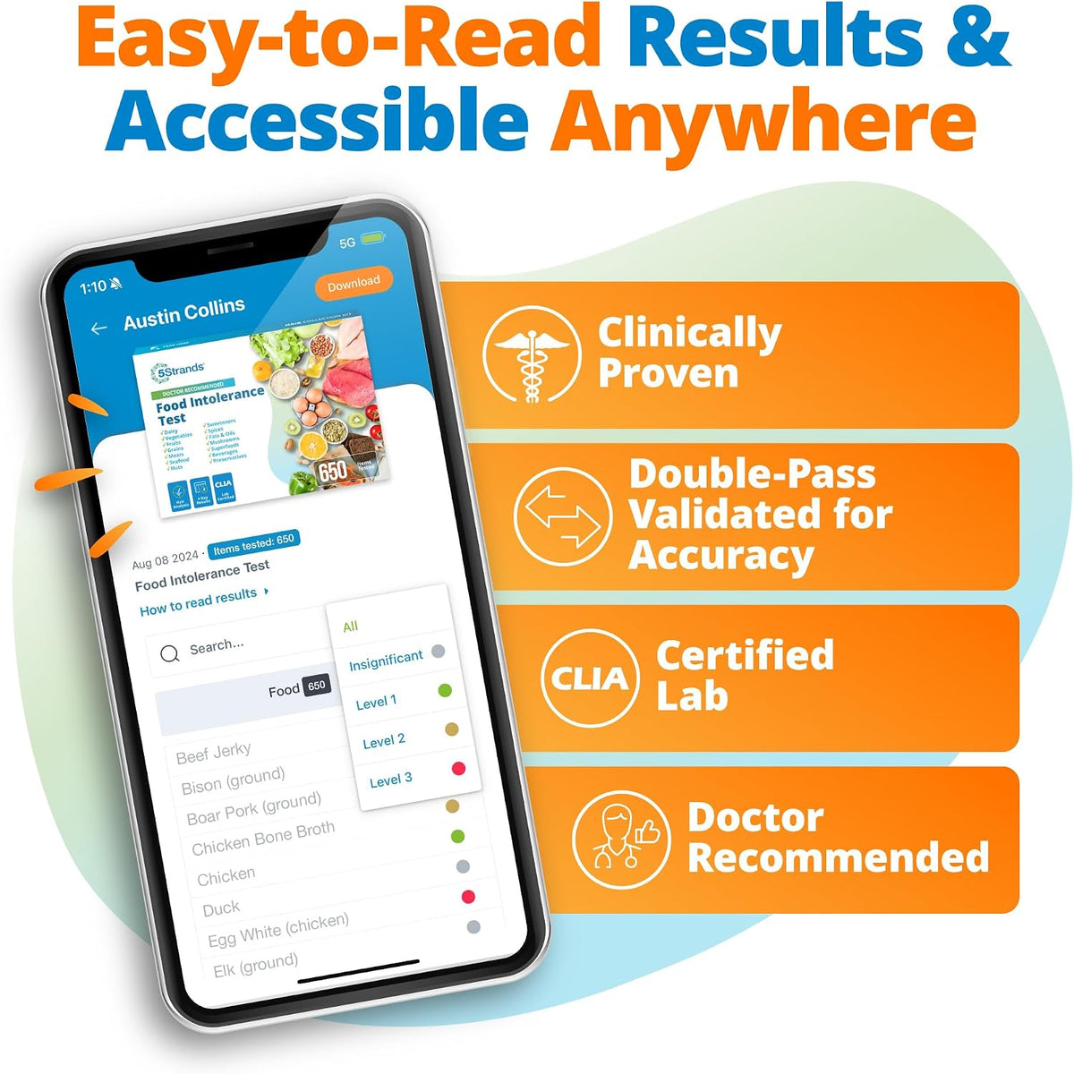 5Strands Food Intolerance Test, Accurate Hair Analysis, 800 Items Tested, at Home Food Sensitivity Test Kit for Adults & Kids, Gut Health Test, Results in 4 Days