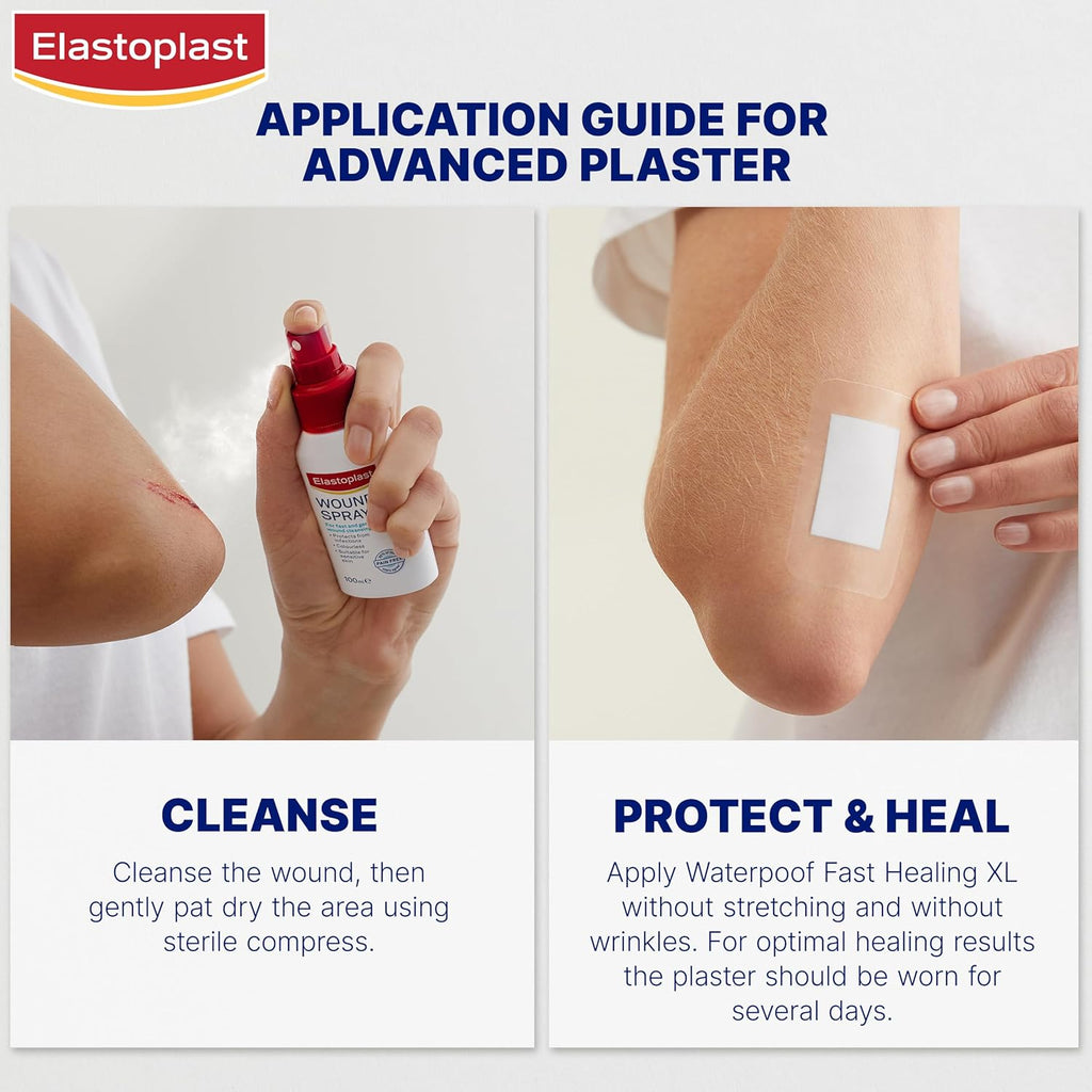 Elastoplast Waterproof XL Fast Healing Wound Dressings 6.5cm x 4.3cm (8 Pack) | Reduces Risk of Scarring | Extra Strong Adhesion | Waterproof Plaster | Protects Wounds from Dirt & Bacteria