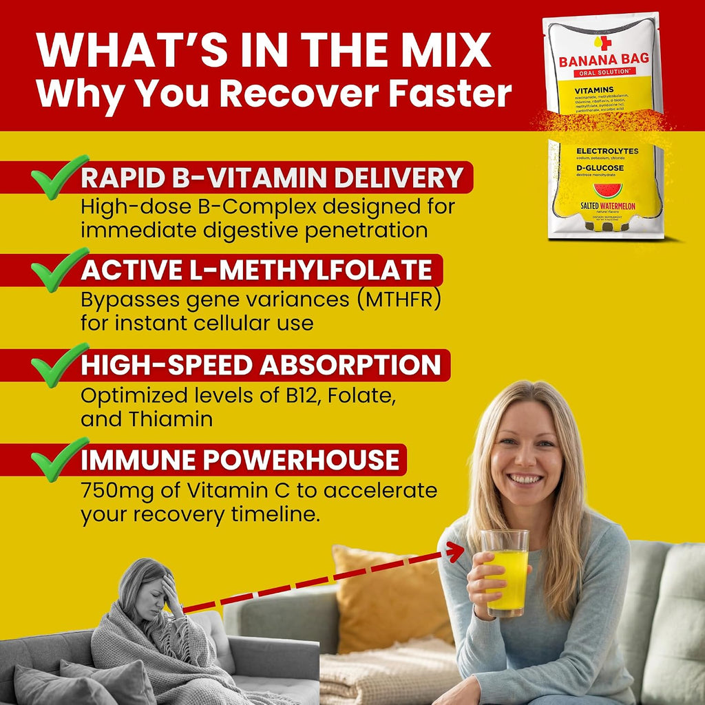 Banana Bag Electrolytes Vitamin Powder Drink Mix, Salted Watermelon 5 Pk