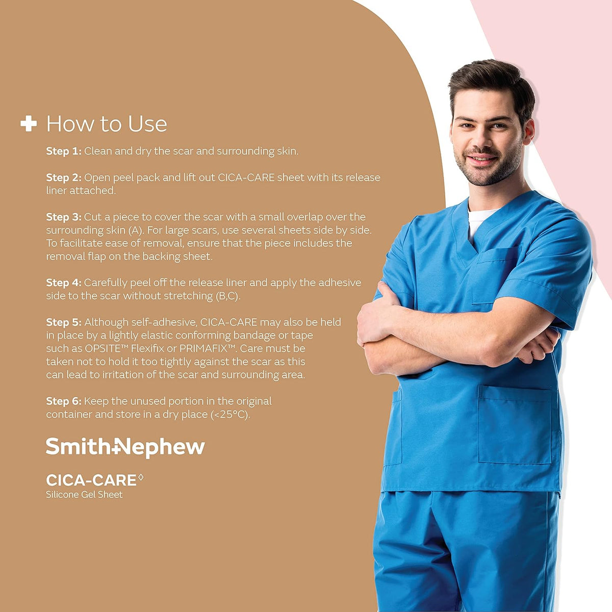 Smith & Nephew CICA-Care Self-Adhesive Silicone Gel Sheet for Scar Management, Wound Care Product, 5 Inches by 6 Inches